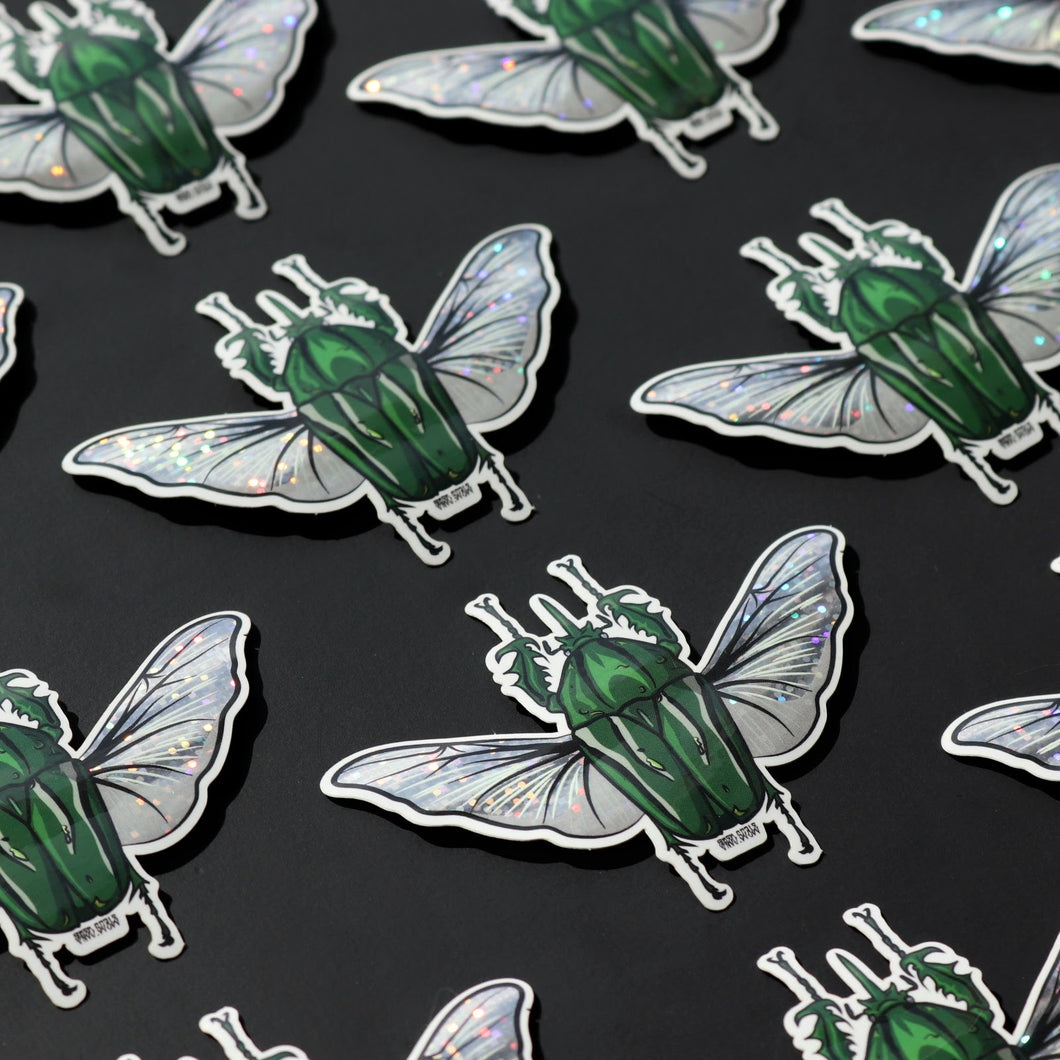 Green glitter Beetle sticker